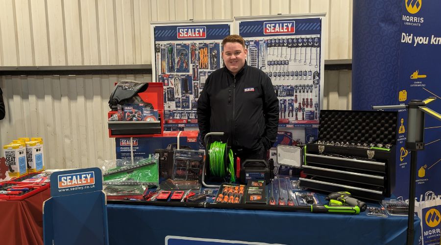 Sealey area sales manager Paul Gray on a stand with Sealey tools